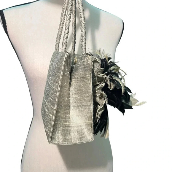 Mother Plucker silk real feathers oil slick coquette mini bag purse 20’s whimsy - Picture 11 of 12